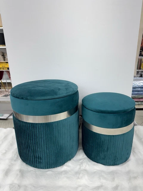 Panca Portaoggetti Con 2 Sgabelli - Set 3 Pezzi In Velluto Grigio Perla - Foto 10