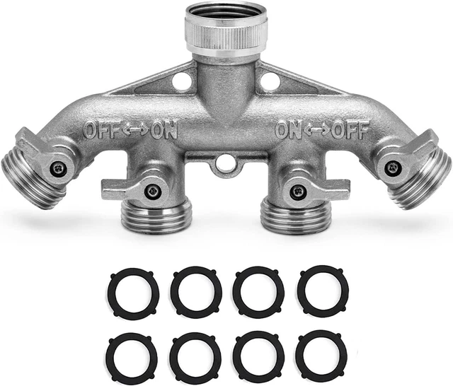 Morvat Heavy Duty Nickel Plated Brass 4 Way Splitter, Garden Hose Manifold...