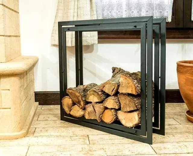 Estante de madera de chimenea cuadrado soporte de chimenea 70 cm cesta de madera soporte de chimenea estante de madera