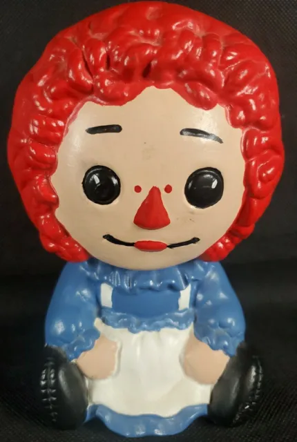 Vtg 70's Raggedy Ann Hand Painted Yozie Mold Signed Ceramic Figure Piggy Bank
