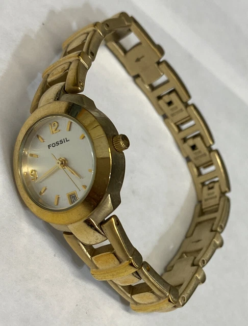 FOSSIL F2 Womens Date Watch Gold Tone New Battery Pretty  display picture 3