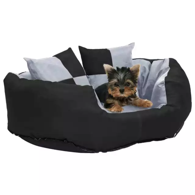 vidaXL Reversible & Washable Dog Cushion Grey and Black 65x50x20 cm