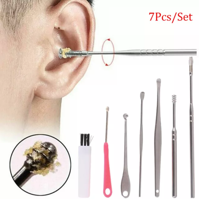 7Pcs/Set Stainless Steel Ear Pick Curette Wax Earpick Scoop Remover Cleaner T.RQ