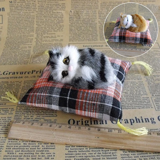 Small Fake Artificial Cat Kitten + Cushion Faux Fur Realistic Animal Model Toys