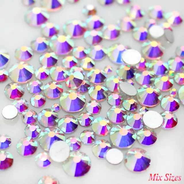 1030pcs Mix Sizes Clear AB Flatback Rhinestones Non Hotfix Nail Art Decorations