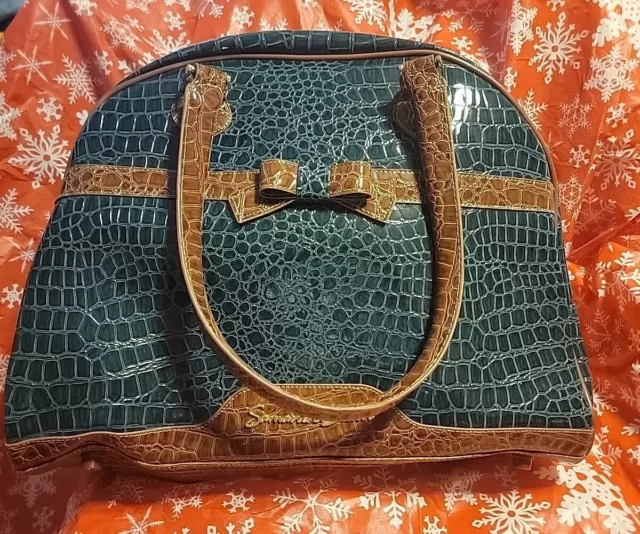 Samantha Brown Croco Embossed Carry-on Green Brown Travel Bag 16” Luggage NWOT
