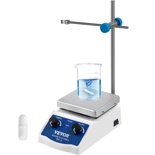 VEVOR Agitateur Magnétique Chauffant 1L – Plaque Inox 70°C, Vitesse 0-1600 Tr/min – Idéal Labo, Études & Recherche