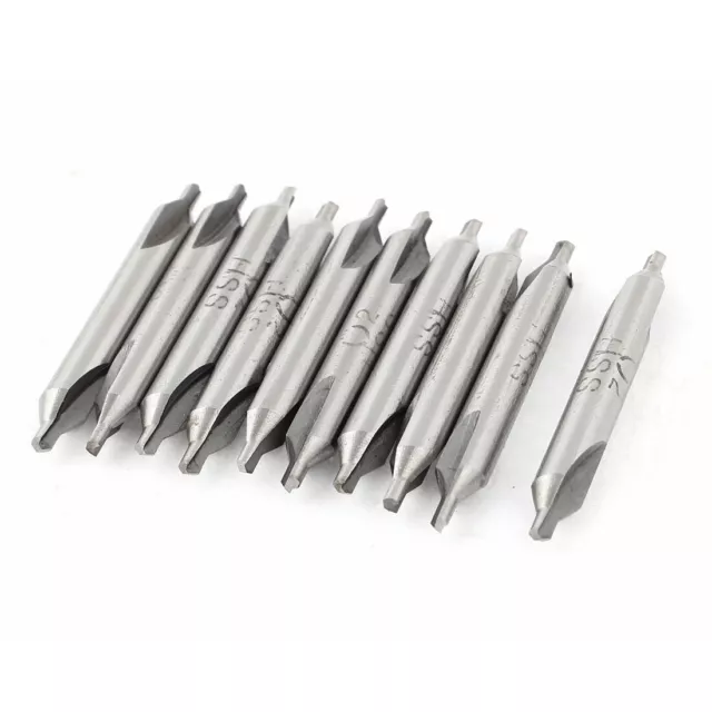 10Pcs 2mm 60 Degree Double End HSS Center Drill Countersink Bit Lathe Mill Tool