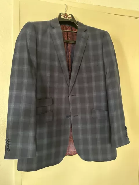 MEN 2pcs ENGLISH LAUNDRY Elegant Plaid Blue Suit (Jacket and Pants)  38R, 31W