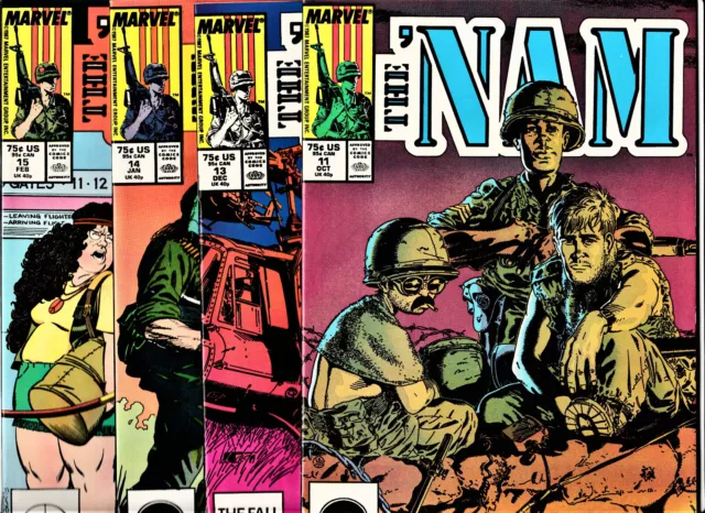 The Nam # 11, 13, 14, 15 Vietnam War 1987 VF/NM Marvel Comic Book Lot Military