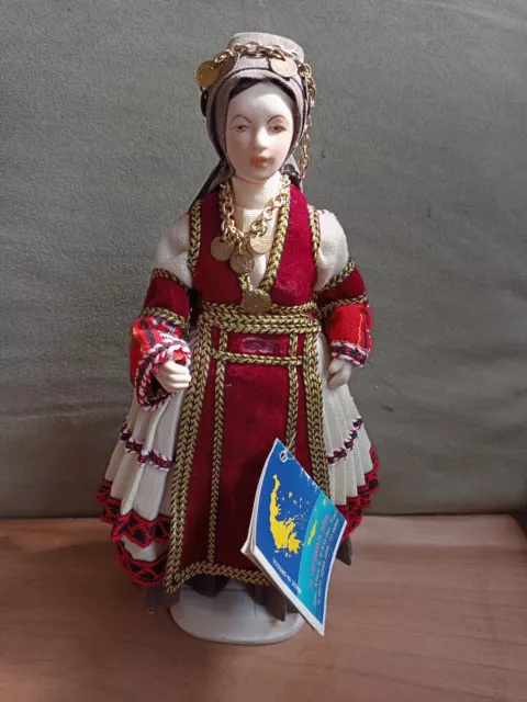 Vintage Handcrafted Evelt Traditional Greek Costume Porcelain Doll