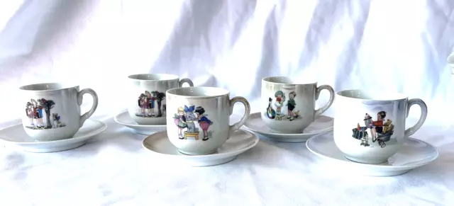 Germany Antique Porcelain Childrens Cup & Saucer Set of 5 & Extra Cup