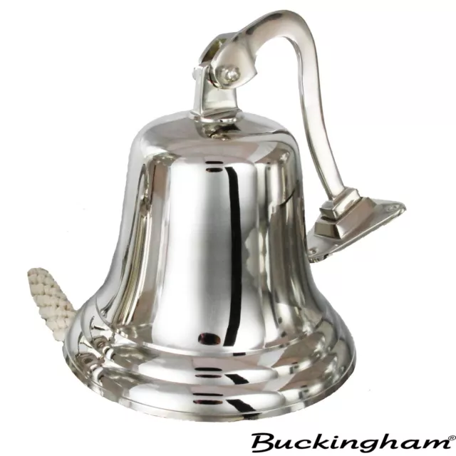 Buckingham Solid Brass Large Ship Bell, Pub Bell, Door Bell Nickel Plated 20 cm