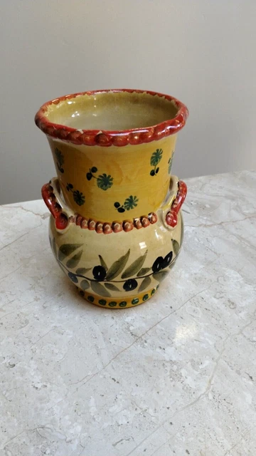 Italica ARS Terracotta Vase Urn Utensil Jar w Handles Hand-painted Olives Branch