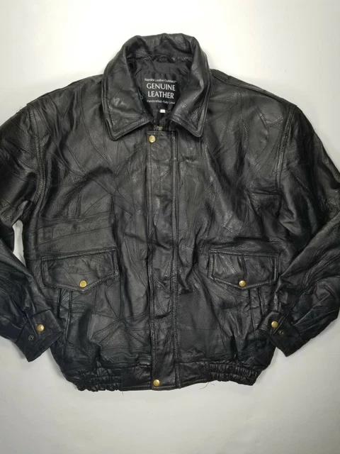 Napoline Mens Sz L Leather Bomber Jacket  Handcraft Fully Lined Black Y2K 90s