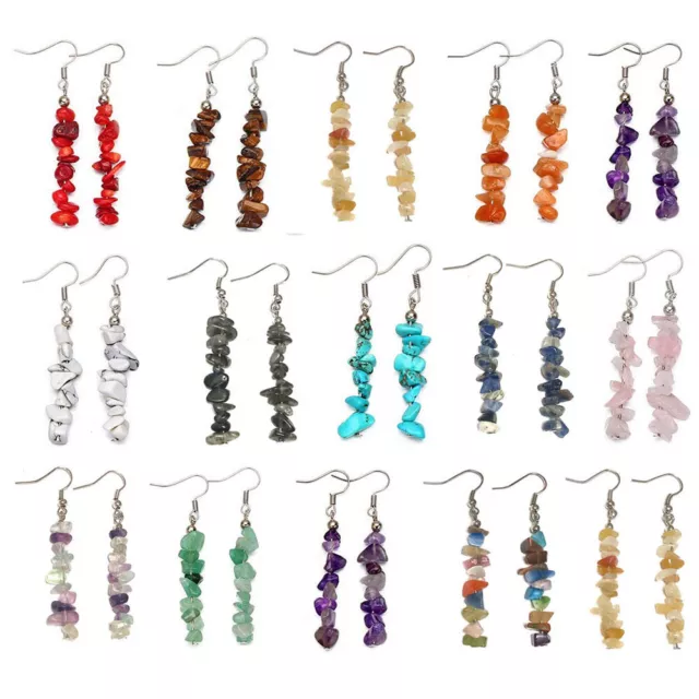 30 Pairs Natural Tumbled Stone Dangle Earring Drop Hook Chakra Gemstone Chip Set