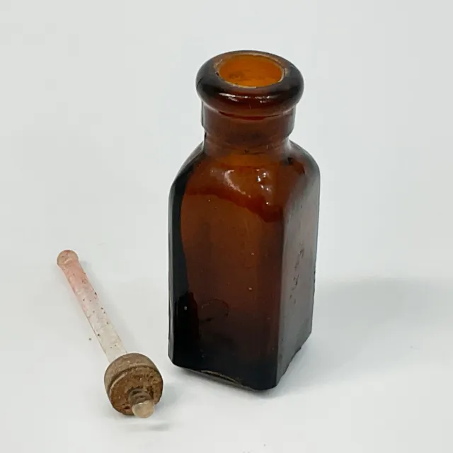 Antique Iodine Poison Bottle Square Brown Glass Bottle With Cork & Glass Dropper 3