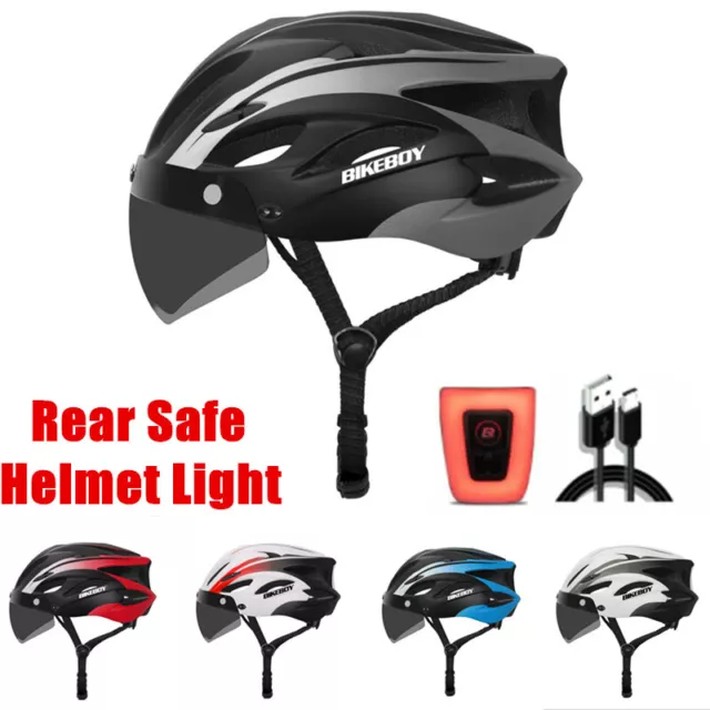 Bikeboy MTB Road Bike Helmet w/ Goggles USB Tail Light Bicycle Cycling Helmet