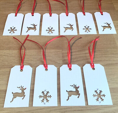 Christmas Gift Tags X 10 Rudolph Reindeer Snowflake Festive Party *SECRET SANTA*