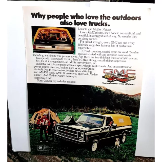 1979 GMC Pickup Truck with Factory Camper Top Vintage Print Ad Original 70s