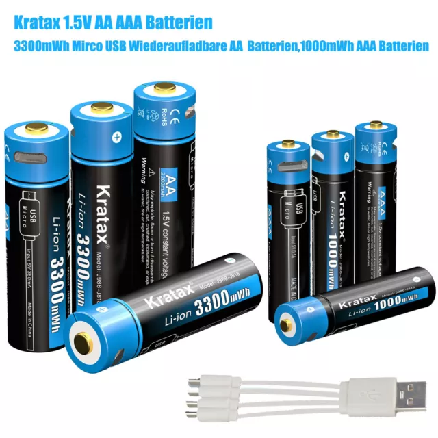 BATTERIE RICARICABILI AGLI ioni di litio Kratax AAA 1,5 V USB batteria AAA  EUR 31,76 - PicClick IT