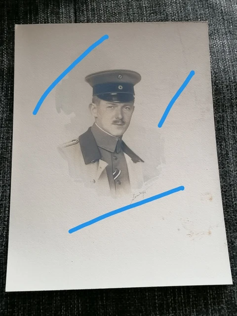 Portrait Preussen Offizier,  EK II 1914, Eisernes Kreuz, 1917, Mütze, Bild