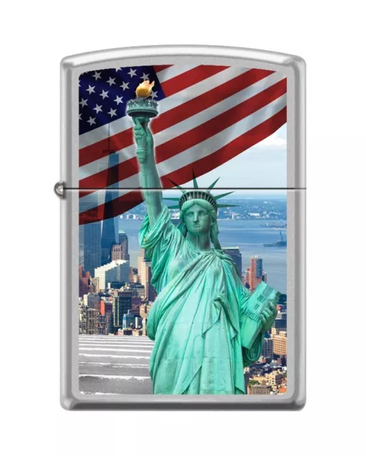 Zippo 9006, USA Flag- Statue of Liberty, Satin Chrome Finish Lighter