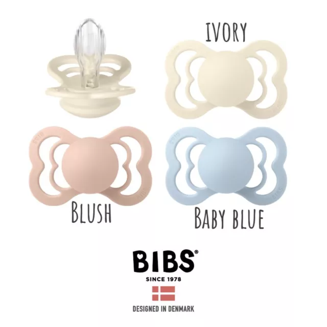 BIBS SUPREME Silicone Dummy Soother Pacifier, Symmetrical, Sizes 1 & 2, 1 PACK