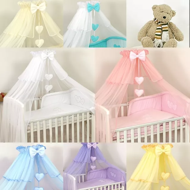SONNENDACH Vorhang mit Herzen & SCHLEIFE/ für Gitterbett & Baby Kinder Bett