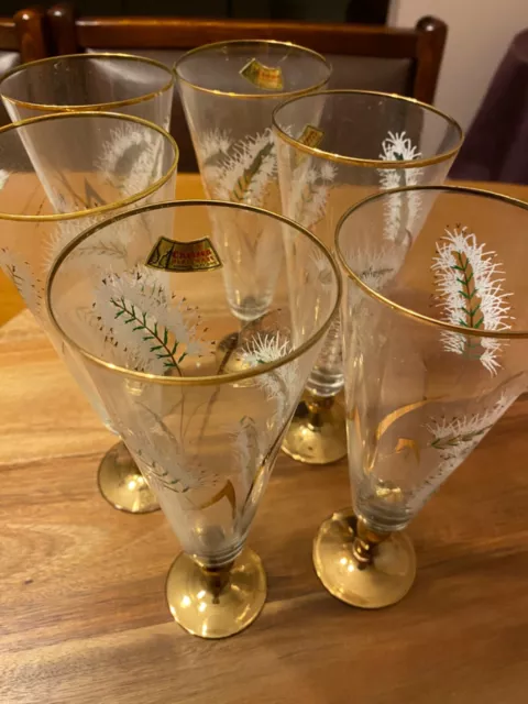Vintage Champagne Flutes x 6  OLO Chelsea Glassware 22 carat Gold rim