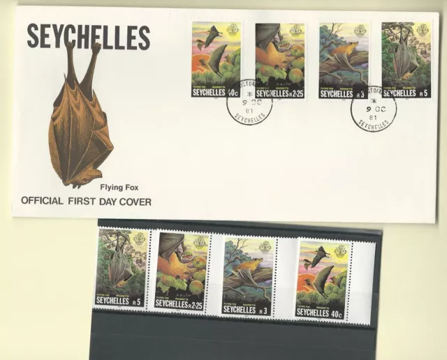 Seychelles 1981 Officiel 2 FDC & MNH Ensemble & S/S Sc 479-82a Flying Fox Free