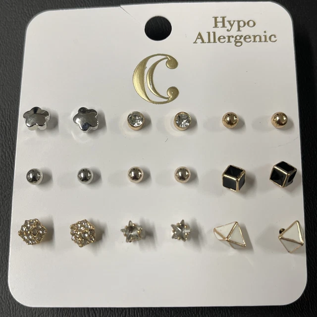 Charming Charlie Gold Rhinestone Multipack 9pairs Earrings