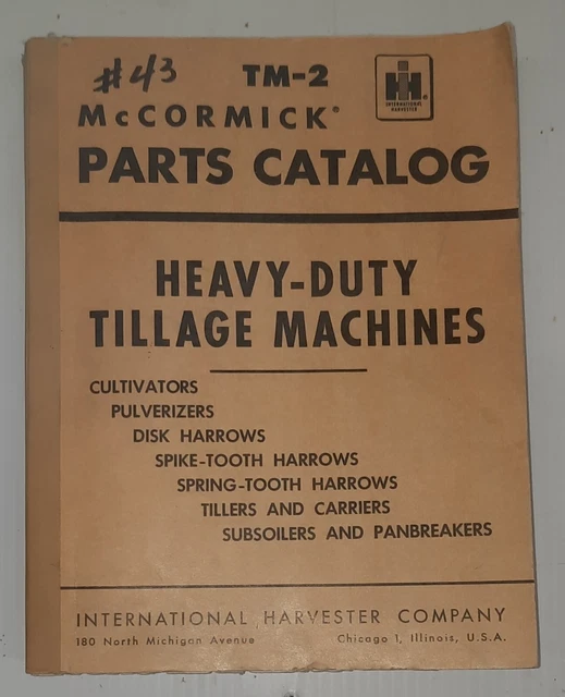 INTERNATIONAL HARVESTER MCCORMICK Parts Catalog HeavyDuty Tillage