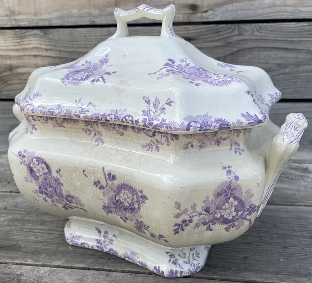 Longwy Soupière Vaisselle Ancienne Faïence Rose Service