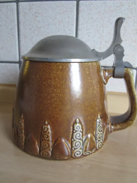 Goebel Merkelbach Bierkrug braun mit Zinndeckel Jugendstil ©1982 Bruno Mauder