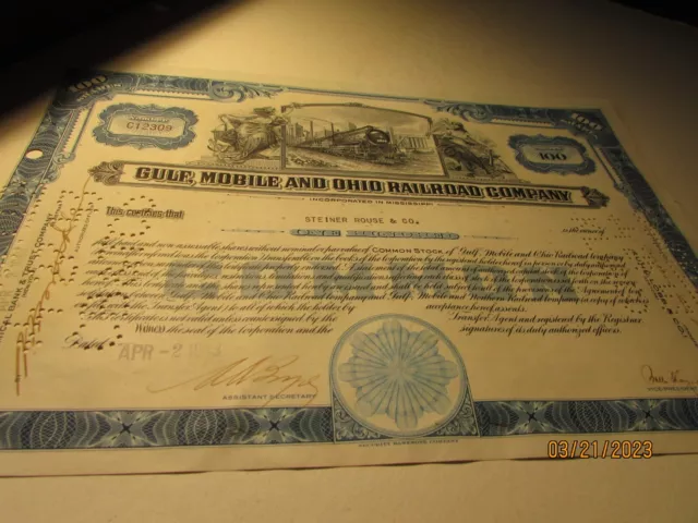 Gulf, Mobile and Ohio Railroad Company - Stock Certificate-1943- 100 share