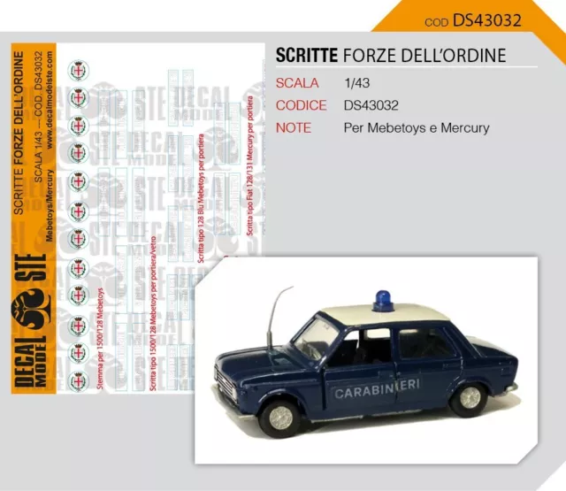 Alfa Romeo Fiat Carabinieri Polizia Vigili - Mercury - Decal - 1/43