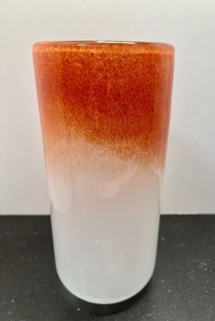 Pier 1 Hand Blown 10” Art Glass Cloud Vase Orange White Heavy Simple Clean