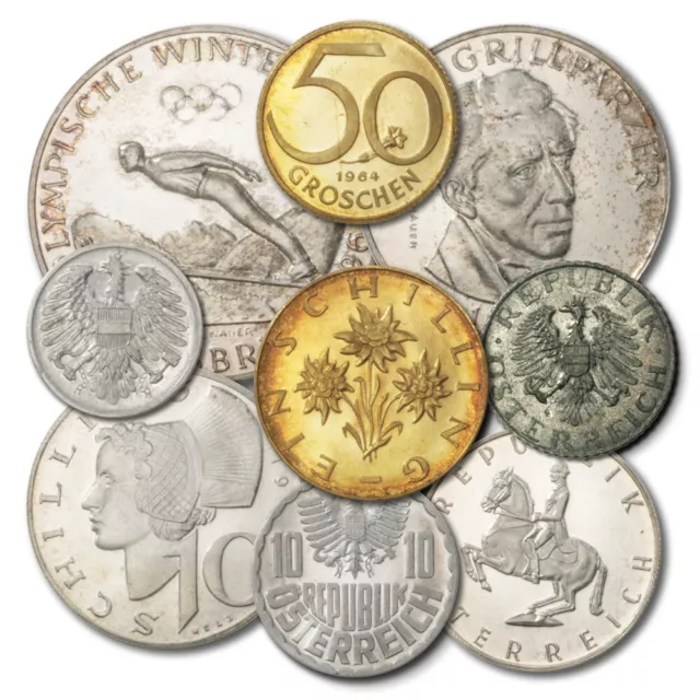 Austria 9 Coin Set Proof 1964  Error 25 Schilling
