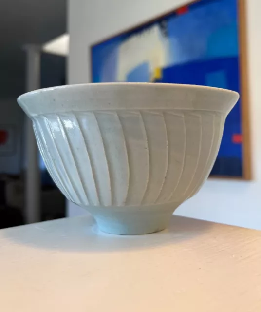 David Leach Porcelain Bowl Fluted Porcelain with Celadon Glaze  Studio Pottery