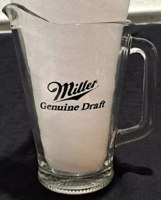 Miller Genuine Draft Heavy Clear Glass Beer Pitcher 9"