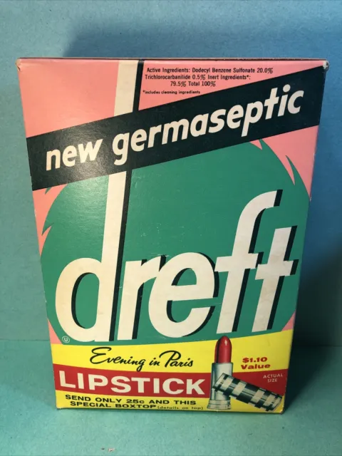 c 1959 DREFT LAUNDRY DETERGENT Evening In Paris Lipstick Offer VTG BOX P &G Soap