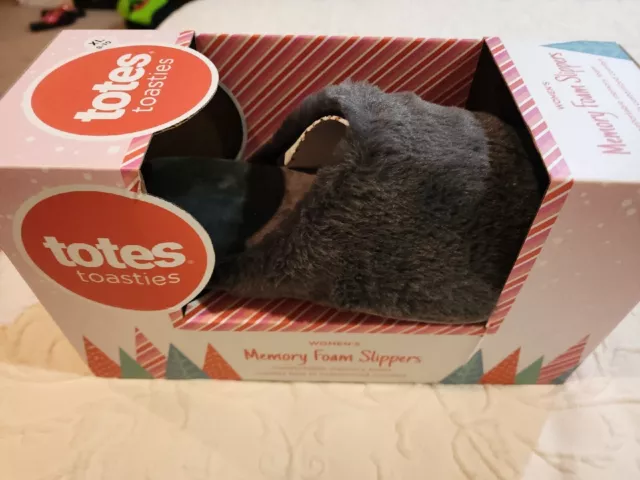 *New*Totes Toasties Memory Foam Womens Slippers Ash Faux Fur - XL- Size 9-10