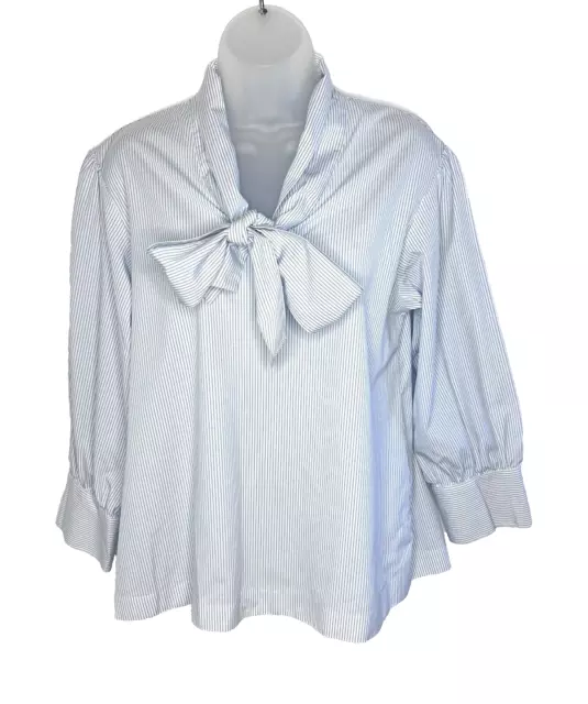 Brooks Brothers Womens Blue/White Striped Bow Collar Tailored Dress Shirt Size 8