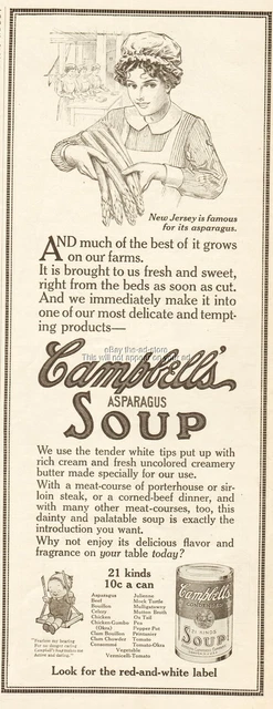 1912 Campbell Asparagus Soup Camden New Jersey is Famous for its Asparagus Ad