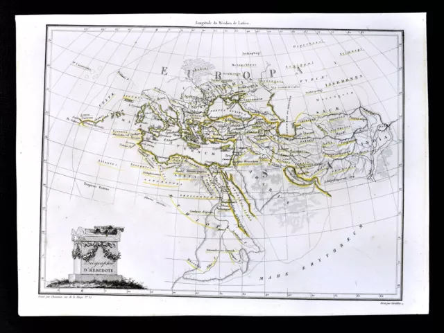 1812 Malte Brun Lapie Map Ancient World of Herodotus Mediterranean Greece Egypt