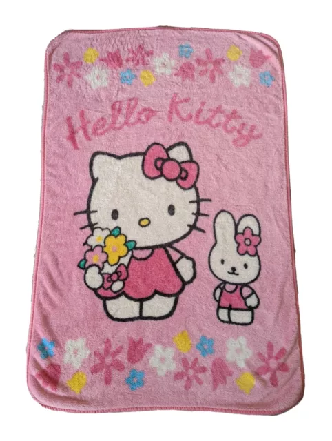 Sanrio Smiles Hello Kitty & Miffy Plush Pink Acrylic Blanket 55x39 RARE Vtg 2000