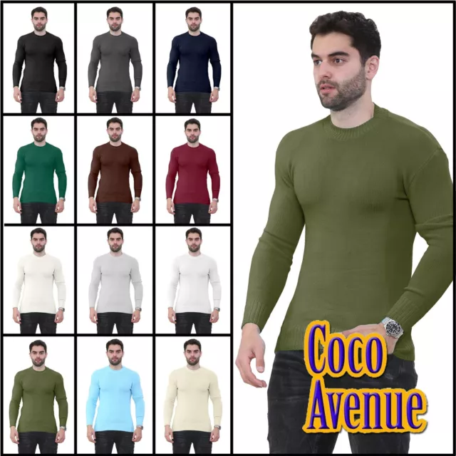 Mens Long Sleeve Crew Neck Knitted Jumper Warm Casual Winter Sweater Pullover