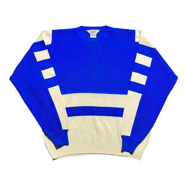 Vintage 80s Profile Sweater XL Color block Blue Cream Pullover Multicolored