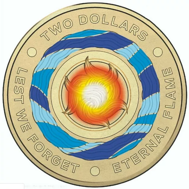 2018 Australia Anzac Colour $2 Coin -Lest we Forget Eternal Flame-UNC